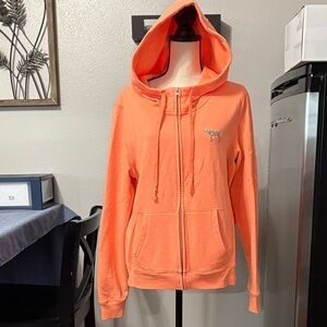 Women’s PINK Size Large Orange Full Zip Lightweight Jacket with Hood